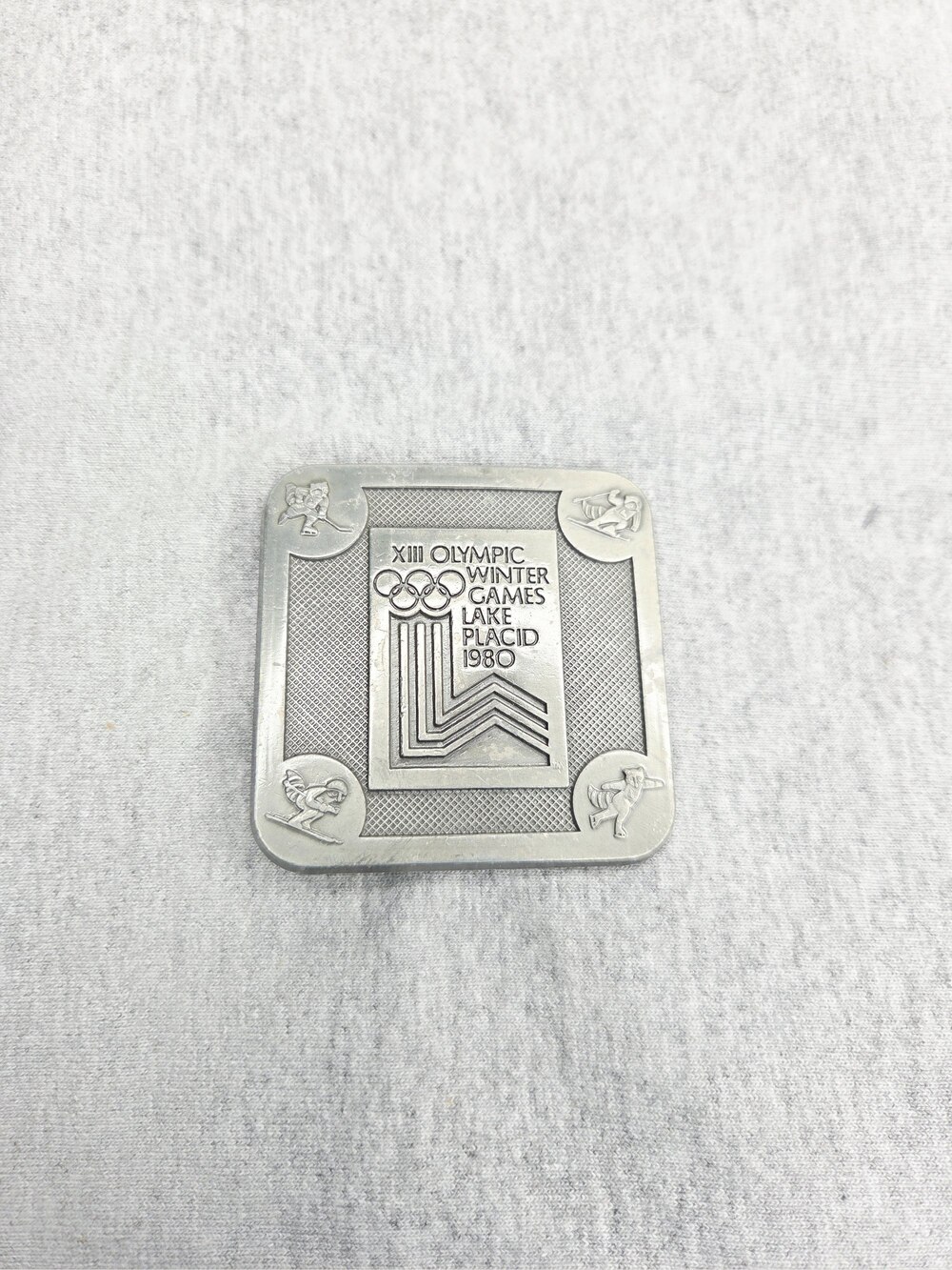 1980 Lake Placid XIII Winter Olympics Pewter Belt Buckle